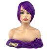 Aimole Short Straight Cute Anime Cosplay Wigs with 1 Long Curly Clip on Ponytail Women Synthetic Wigs Halloween Party Hair(Purple)