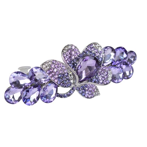 Sankuwen Flower Luxury Jewelry Design Hairpin Rhinestone Hair Barrette Clip(Style C,Purple)