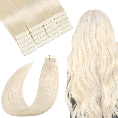 SURNEL Tape in Hair Extensions Human Hair Silky Soft Remy Tape in Hair Extensions Color #60 Platinum Blonde Tape in Hair 18 inch 20pcs 50g(#60-18)