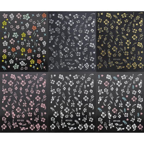 6pcs Camellia Tulip Flower Nail Stickers for Nail Art Black White Flower Nail Decals 3D Bow Nail Stickers for Women Floral Bow Stickers for Nails Camellia Tulip Nail Art Stickers Spring Nail Supplies