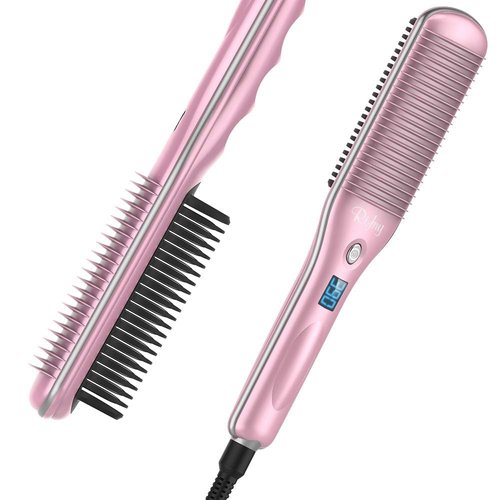 STFEAGYZ 30S Fast Ceramic Heating Straightening Brush, Heated Hair Straightener Brush Comb with Auto Temperature Lock 3 Heat Levels Anti Scald for Home, Travel and Salon