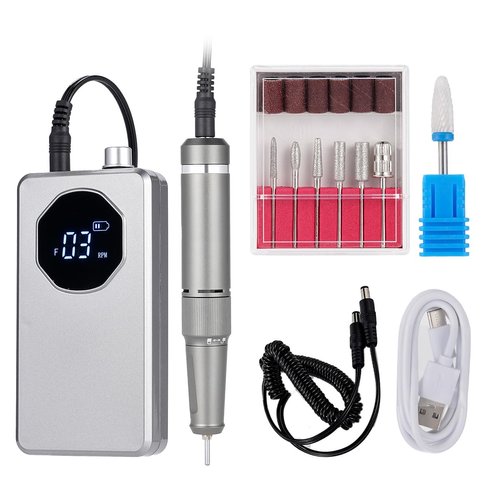 Electric Nail Drill Machine, Portable Rechargeable 35000RPM Nail Drill for Acrylic Gel Nails, Manicure Pedicure Polishing Shape Tools for Home and Salon Use