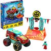 Mega Hot Wheels Monster Trucks Building Toy, Demo Derby Extreme Trick Course with 151 Pieces, 1 Micro Action Figure Driver, Red, Kids Age 5+ Years