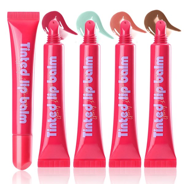 DAGEDA 4Colors Lip Glow Balm, Clear Jelly Tinted Lip Balm, Moisturizing Glossy Lip Oil, Nourishing, Non Sticky, High Shine Plumping Lip Gloss for Women Set