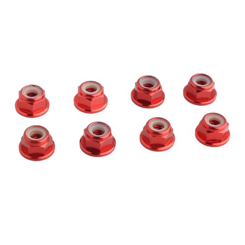 GDOOL 8PCS Flange M4 Lock Nuts Serrated Nylon Self-Tightening Aluminum M4 Wheel Hardware for Axial HPI TLR ECX Model RC Car Vehicles Upgraded Replacement Parts (Red)