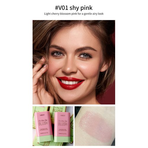 Multi-Use Makeup Blush Stick, Cream Blush Stick, Tinted Solid Moisturizer Stick for Cheek & Eyes & Lips, Waterproof Natural Nude Makeup, Suitable for All Skin (1#Shy Pink)