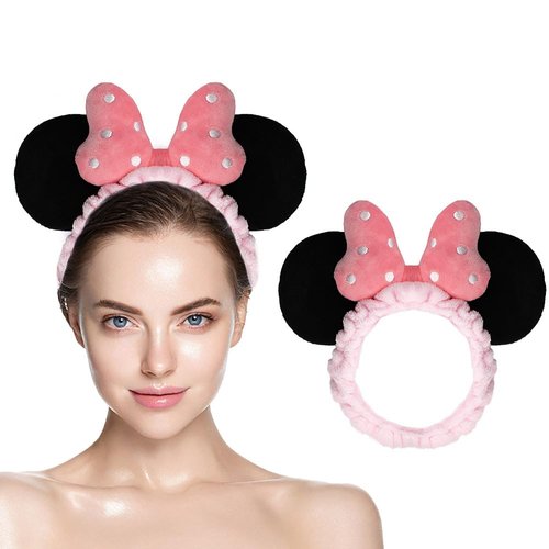JIAHANG Mouse Ears Facial Spa Headbands, Coral Fleece Wash Face Hair Band, Velvet Bow Shower Hair...