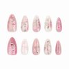 BABALAL Almond Press on Nails Medium Fake Nails Pink Glue on Nails Flower Heart Charm Design Acrylic Nails 24Pcs Coquette Handmade False Nails