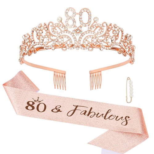 Semato 80th Birthday Decorations - 80th Birthday Tiara and 80th Birthday Sash Glitter Kit 80th Birthday Gifts for Women Happy 80th Birthday Party Supplies and Favors