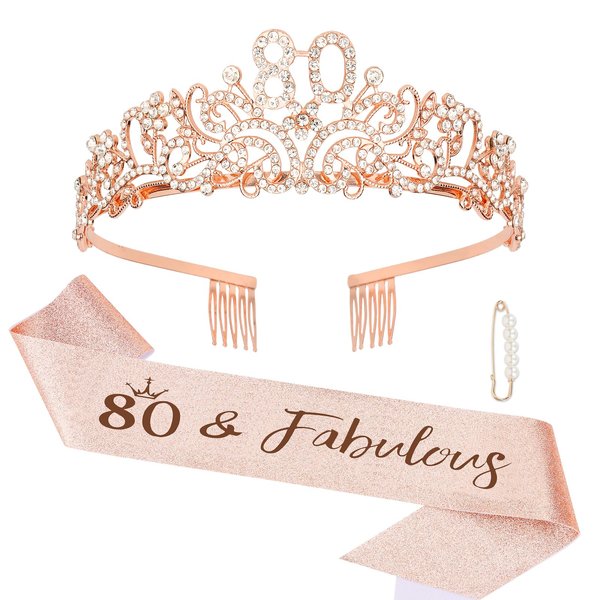 Semato 80th Birthday Decorations - 80th Birthday Tiara and 80th Birthday Sash Glitter Kit 80th Birthday Gifts for Women Happy 80th Birthday Party Supplies and Favors