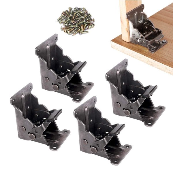 4 Pack Folding Brackets, TopDirect Lock Extension Support Bracket Foldable Self Lock Hinges with Screws for Table Bed Leg Feet