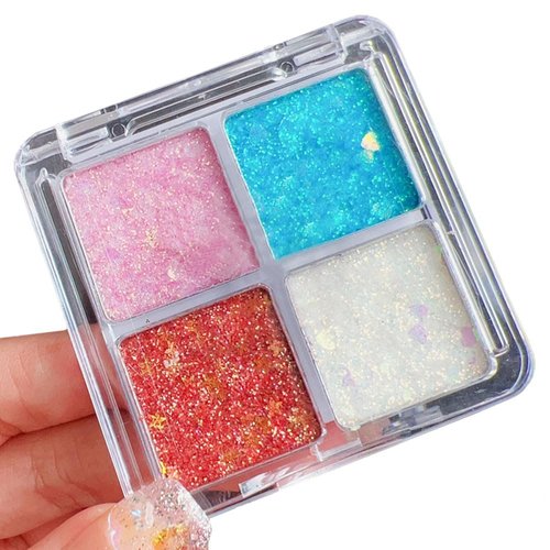 Glitter Eyeshadow in 4 Colors, Gel Glitter Eye Makeup Patches, Body Glitter Face Glitter Makeup Festival Glitter Patches, 4 Colors Glitter for Eyeshadow，Face and Body, Hair Glitter (01#)