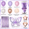 Purple Pink Birthday Party Decorations for Women Girls, Butterfly Confetti Rose Gold Lavender Balloons Happy Birthday Banner Fringe Curtains Hanging Swirls Circle Dots Tassels Pom 30th 40th 50th Her