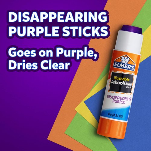 Elmer's Disappearing Purple School Glue Sticks, 0.21 oz Each, 8 Sticks per Pack (E1591)