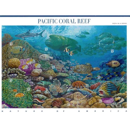 Pacific Coral Reef (Nature of America), Full Sheet of 10 x 37-Cent Postage Stamps, USA 2004, Scott 3831