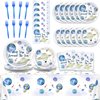 98 PCS First Trip Around The Sun Birthday Party Tableware Set Outer Space Themed Decorations 1st Space Birthday Dinner Paper Plates Boho Solar System Tablecloth Napkins Forks Sun Theme Party Supplies
