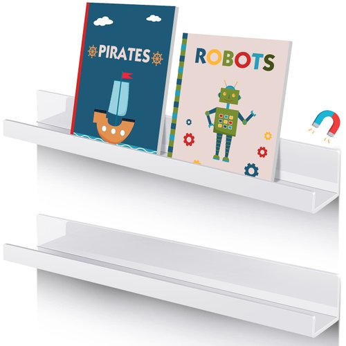 2 Pcs Magnetic Book Shelf for Whiteboard Magnetic Shelf Metal Floating Book Shelves for Kids Room Magnetic Book Display Shelf Magnetic Book Shelf for Kids Room Teacher Whiteboard Classroom (White)