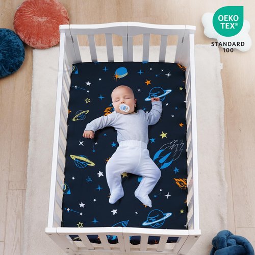 david's kids 3 Pack Mini Crib Sheets, Premium Pack N Play Sheets for Boys Girls Neutral, Soft Breathable Baby Sheets Fit Pack N Play, Playard and Mini Crib Mattresses, Space