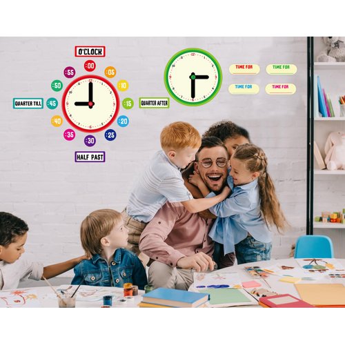 D24TIME 34Pcs Telling Time Bulletin Board Set Decoration Clock for Kids Learning to Tell Time Telling Time Teaching Practice Clock for Elementary Preschool Classroom Supplies Teachers Back to School
