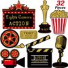 Hicarer 32 Pieces party decorations Red Carpet Cutouts Cards Table Toppers Movie Theme Decor Double-sided Printing Red Golden Black for Night Party Supplies