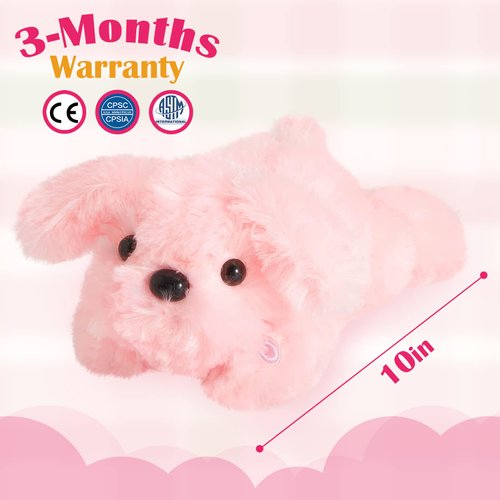 WEWILL 10'' Light up Pink Puppy Dog LED Stuffed Animal with Colorful Night Light Glow Soft Plush Toy Gifts for Kids on Christmas Birthday Valentines Day