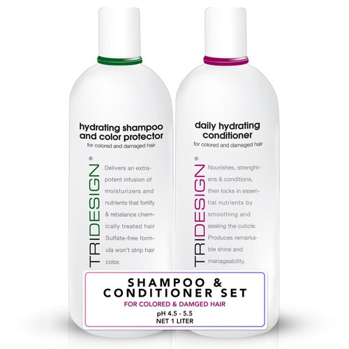 TRI Design Hydrating Shampoo & Color Protector w/Daily Hydrating Conditioner, Shampoo and Conditioner for Color-Treated Hair, All Hair Type Moisturizing Shampoo and Conditioner, Scented, Liter Set