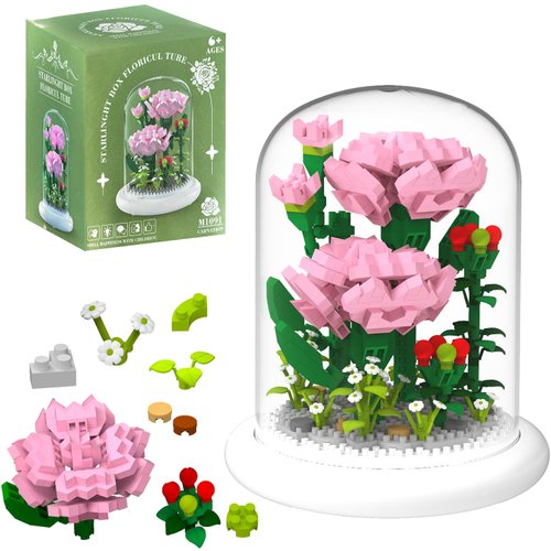 MJDDJA Mini Flower Bouquets Building Blocks,Easter Basket Stuffers,Mini Building Blocks Sets,Forever Carnations Decorated Flower with Dust Cover,Mother's Day,Birthday,Christmas