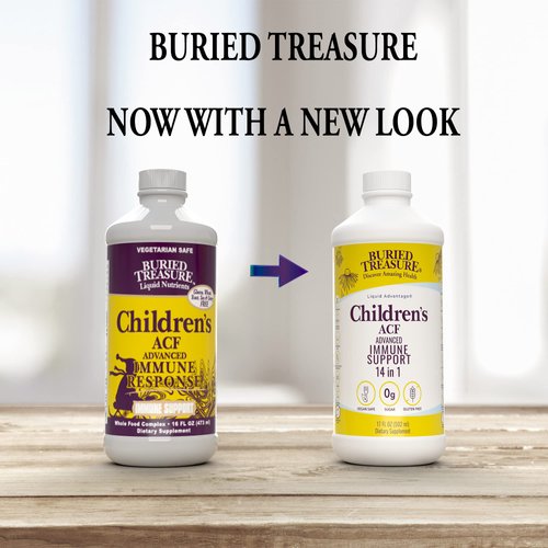 Buried Treasure Childrens ACF Advanced Immune Support, Cherry Flavor, 16oz w/Dose Cup, Immune Booster Supplement for Kids, Liquid Herbal Immunity Formula w/Vitamin C Elderberry Enchinacea Zinc