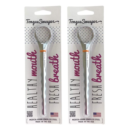 Tongue Sweeper Model T Sweep Medical Grade Stainless Steel Tongue Cleaner with Wider Cleaning Head, Reduce Bad Breath and Improve Taste, Preferred by Leading Dental Schools, Dishwasher Safe (2 Count)