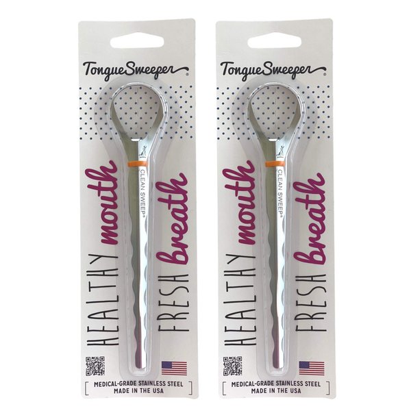 Tongue Sweeper Model T Sweep Medical Grade Stainless Steel Tongue Cleaner with Wider Cleaning Head, Reduce Bad Breath and Improve Taste, Preferred by Leading Dental Schools, Dishwasher Safe (2 Count)