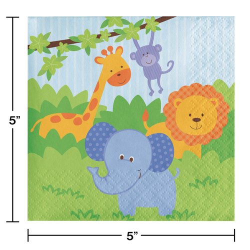 Creative Converting 16 Count Forest Friends Beverage Napkins, Green/Blue/Orange