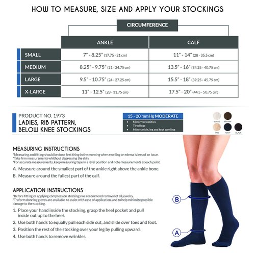 Truform Compression Socks, 15-20 mmHg, Women's Dress Socks, Knee High Over Calf Length, Black Rib Knit, Medium