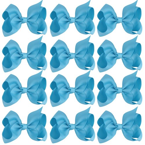 4 Inch Boutique Girls Hair Bows Hair Clips for Baby Girls Toddlers 12 Pcs Solid Color (Light blue)