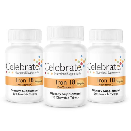 Celebrate Vitamins Iron with Vitamin C Chewables, 18 mg Iron, Tangerine, Bariatric Vitamins for WLS Patients including Sleeve Gastrectomy and Gastric Bypass Surgery, 90 count, 3 month supply