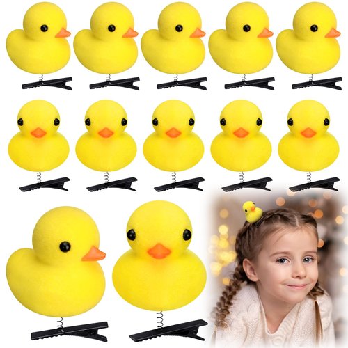 Croknit 12 Pcs Yellow Duck Hairpin Set Duck Hair Clips for Adults and Children Kawaii Cartoon Duck Hair Accessories for School Home Party Props (Simple Style)