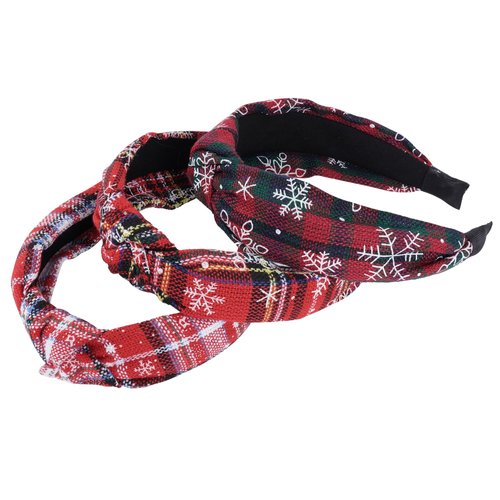 SUMERSHA 3pcs Christmas Knotted Headbands Women Girls Wide Headband Top Knot Hair Bands Non-slip Buffalo Plaid Turban Headbands Fashion Girls Cross Hairbands Xmas Hair Accessories