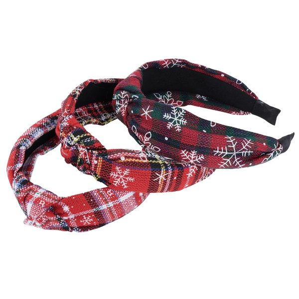 SUMERSHA 3pcs Christmas Knotted Headbands Women Girls Wide Headband Top Knot Hair Bands Non-slip Buffalo Plaid Turban Headbands Fashion Girls Cross Hairbands Xmas Hair Accessories