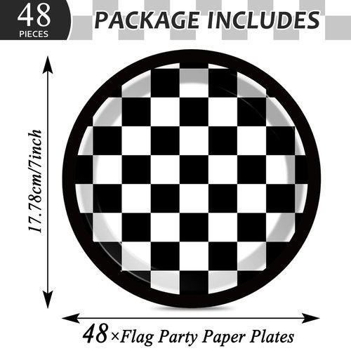 48 Pieces Black and White Checkered Flag Party Paper Plates for Race Car Party Supplies 7" Racing Car Theme Disposable Dessert Plates for Boys Men Birthday Baby Shower Race Fans Party Decorations