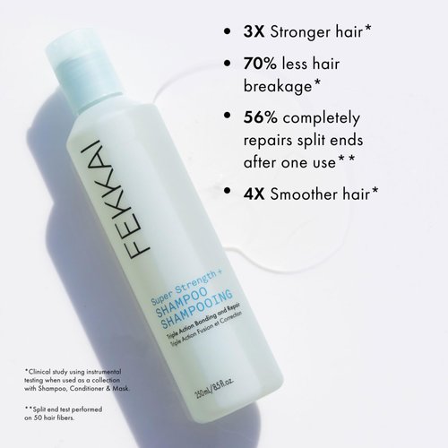 FEKKAI Super Strength+ Shampoo + Conditioner - 2 oz Bottle of Each (Travel Size) - Bonds, Repairs & Protects for 3x Stronger & 4x Smoother Hair - Salon Grade, EWG Compliant, Vegan & Cruelty Free
