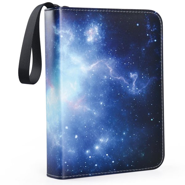 4 Pocket Trading Card Binders for 400 Cards,Dark Blue Nebula Pattern