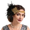 Bubbmi 1920s Flapper Headband Peacock Feather Headpiece, Great Gatsby Headband Costume Accessories for Women Showgirl Parties (BQ017black-gold)