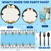 Yaomiao 133 Pcs Penguin Birthday Party Decorations Include Happy Birthday Penguin Banner Penguin Balloons Cake Topper Tablecloth Paper Plates Cups Cutlery for Winter Birthday Baby Shower Party (Cute)