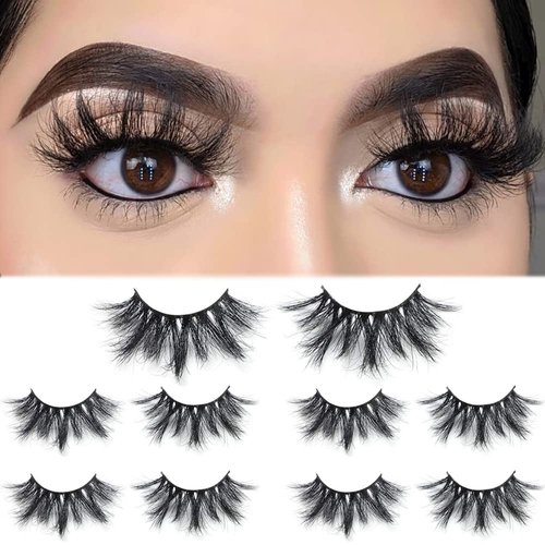 Kisslily 5 Pairs 25mm 3D Long Mink Eyelashes Pack Criss-cross Dramatic Thick Mink Lashes Fluffy Lashes Multipack(6D-21)