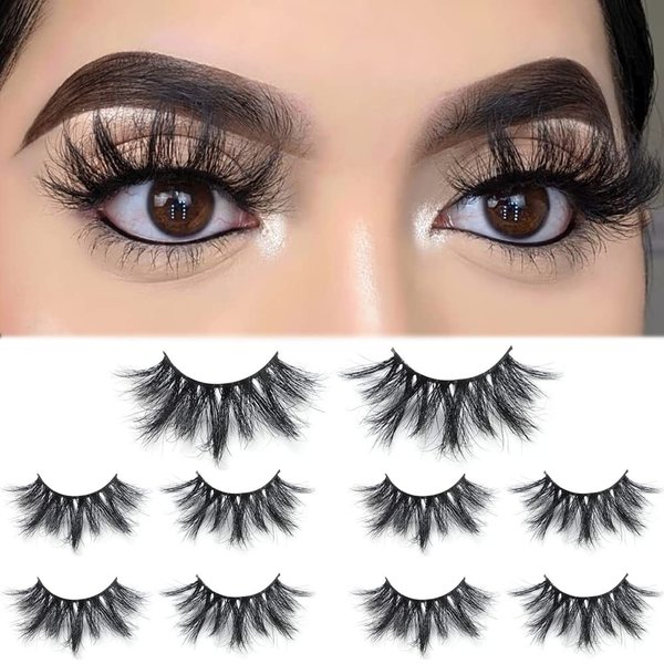 Kisslily 5 Pairs 25mm 3D Long Mink Eyelashes Pack Criss-cross Dramatic Thick Mink Lashes Fluffy Lashes Multipack(6D-21)