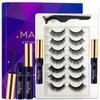 DUOERLA Magnetic Eyelashes - 7 Pairs 3D Medium Magnetic Lashes - 2 Tubes of Liner - Upgraded Natural Look, Long Lasting, Waterproof, Reusable Fake Eyelashes with Applicator - Easy to Apply