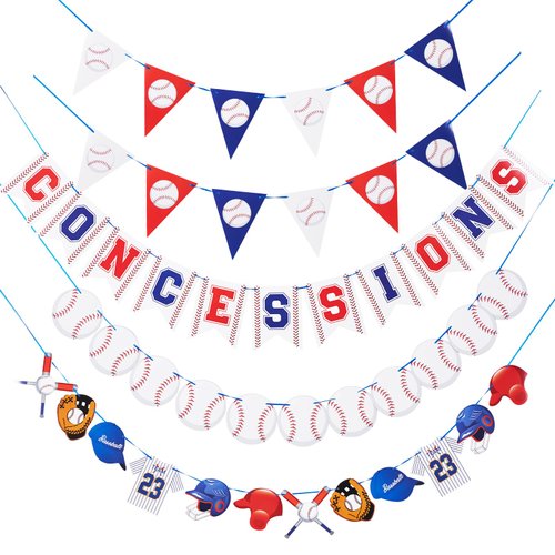 Homarkable Pre-strung Baseball Party Decorations with Concessions Banner, Baseball Party Supplies, Sports Themed Birthday Decorations with Baseball Triangle Bunting Pennant Flag