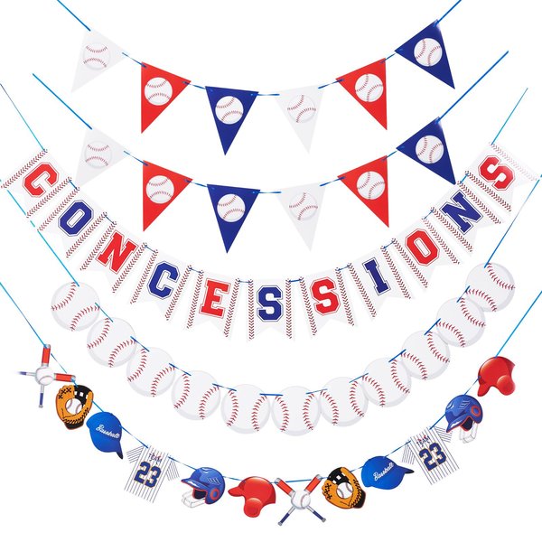 Homarkable Pre-strung Baseball Party Decorations with Concessions Banner, Baseball Party Supplies, Sports Themed Birthday Decorations with Baseball Triangle Bunting Pennant Flag