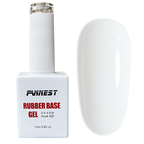 FANNEST Rubber Base Gel Polish,Milky White Brush on Builder Gel for Nails Extension,Elastic Rubber Base Coat,LED/UV Soak Off Sheer Nude Pink Gel Polish, Natural Gel Polish.