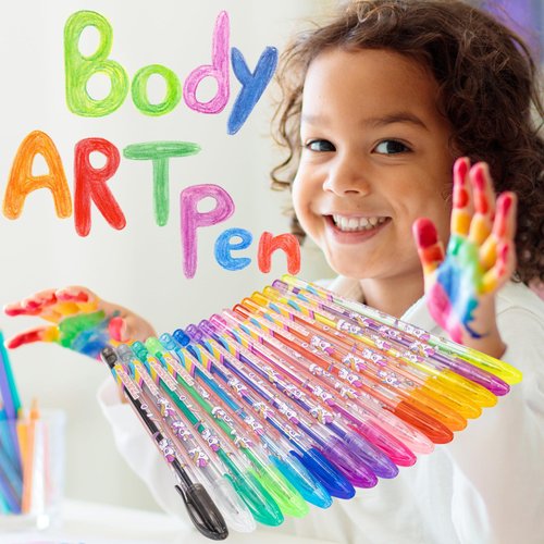 Townley Girl Unicorn 16 Piece Glitter Pen Body Art Set, Unicorn Themed, Glittery and Bright Colors, Ages 3