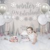 Winter Onederland 1st Birthday Party Decorations, Glitter Silver Winter Onederland Banner, Cake Topper, Snowflake Balloons Garland for Girl Boy Winter Wonderland Baby First Birthday Party Supplies